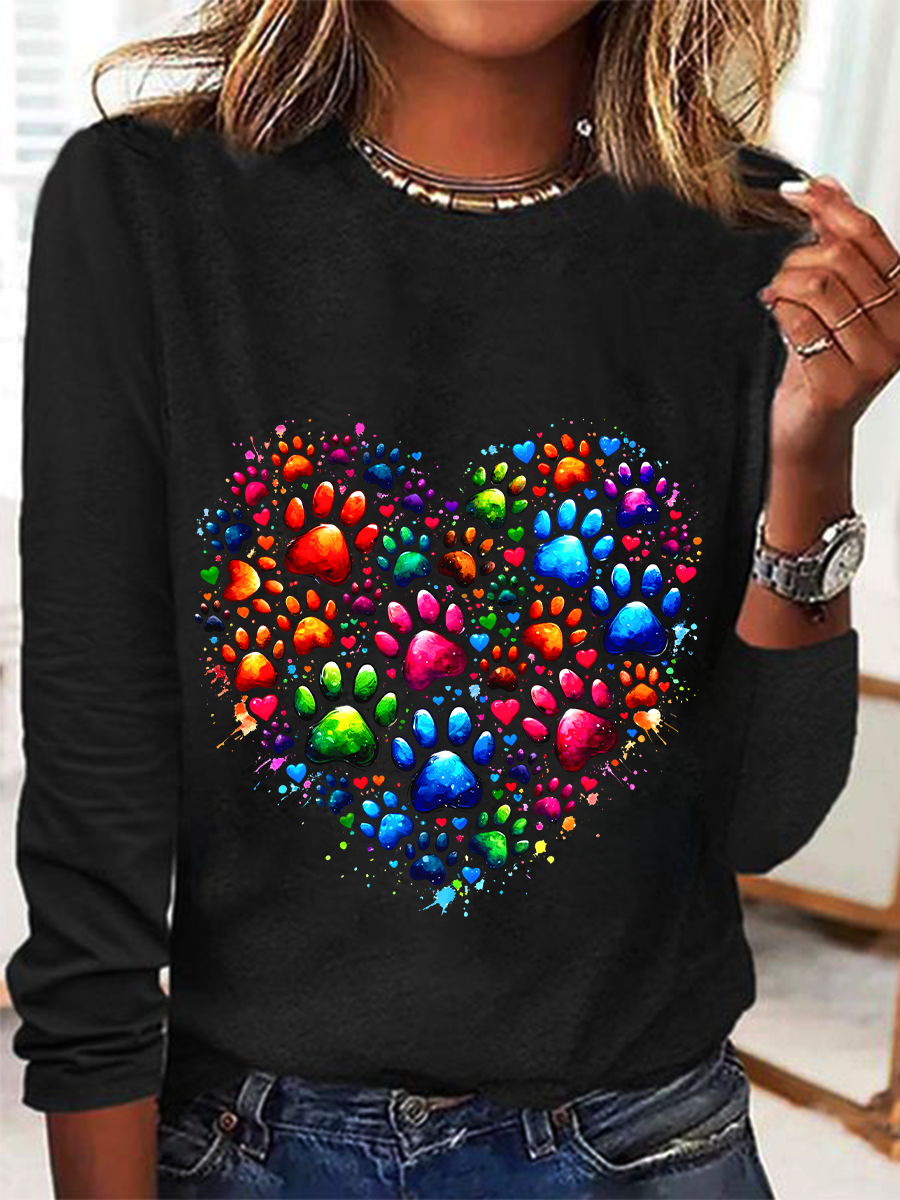 Crew Neck Long Sleeve Heart/Cordate Regular Medium Elasticity Loose Blouse For Women