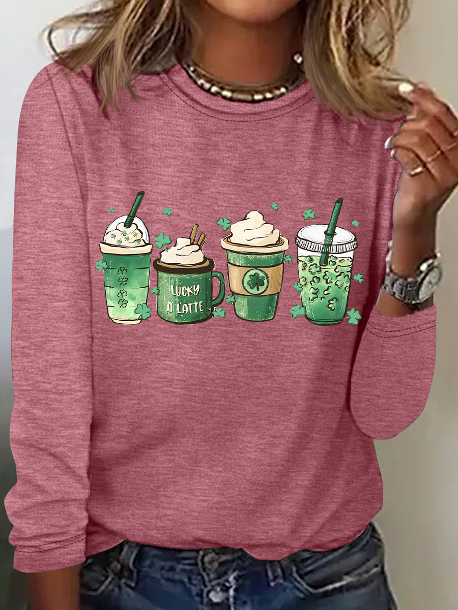 St. Patrick's Day Crew Neck Long Sleeve Cartoon Regular Medium Elasticity Loose Blouse For Women