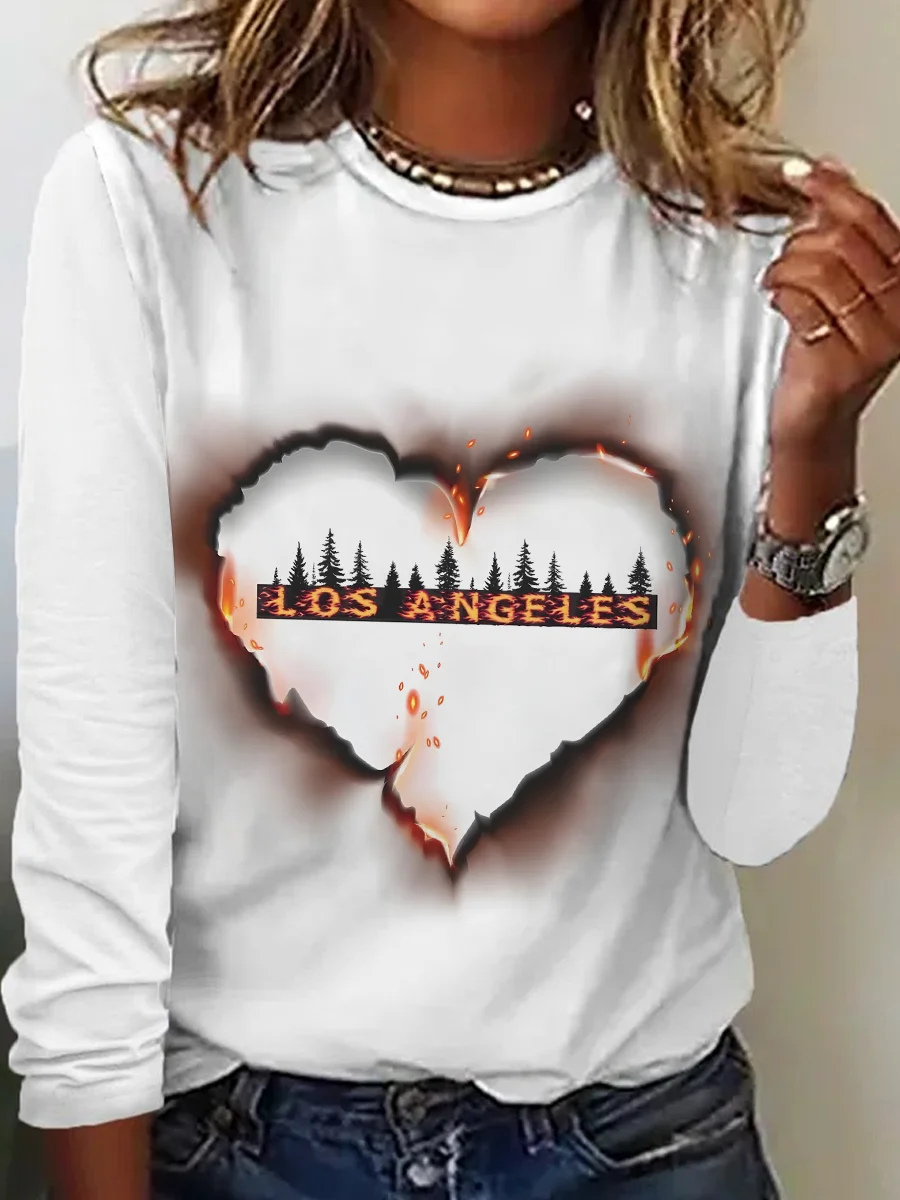 Casual Heart/Cordate Crew Neck Long Sleeve T-shirt