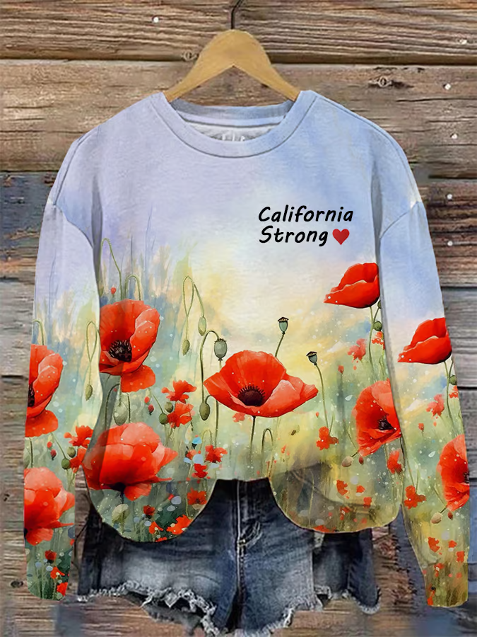 Casual Crew Neck Floral Sweatshirt Printing