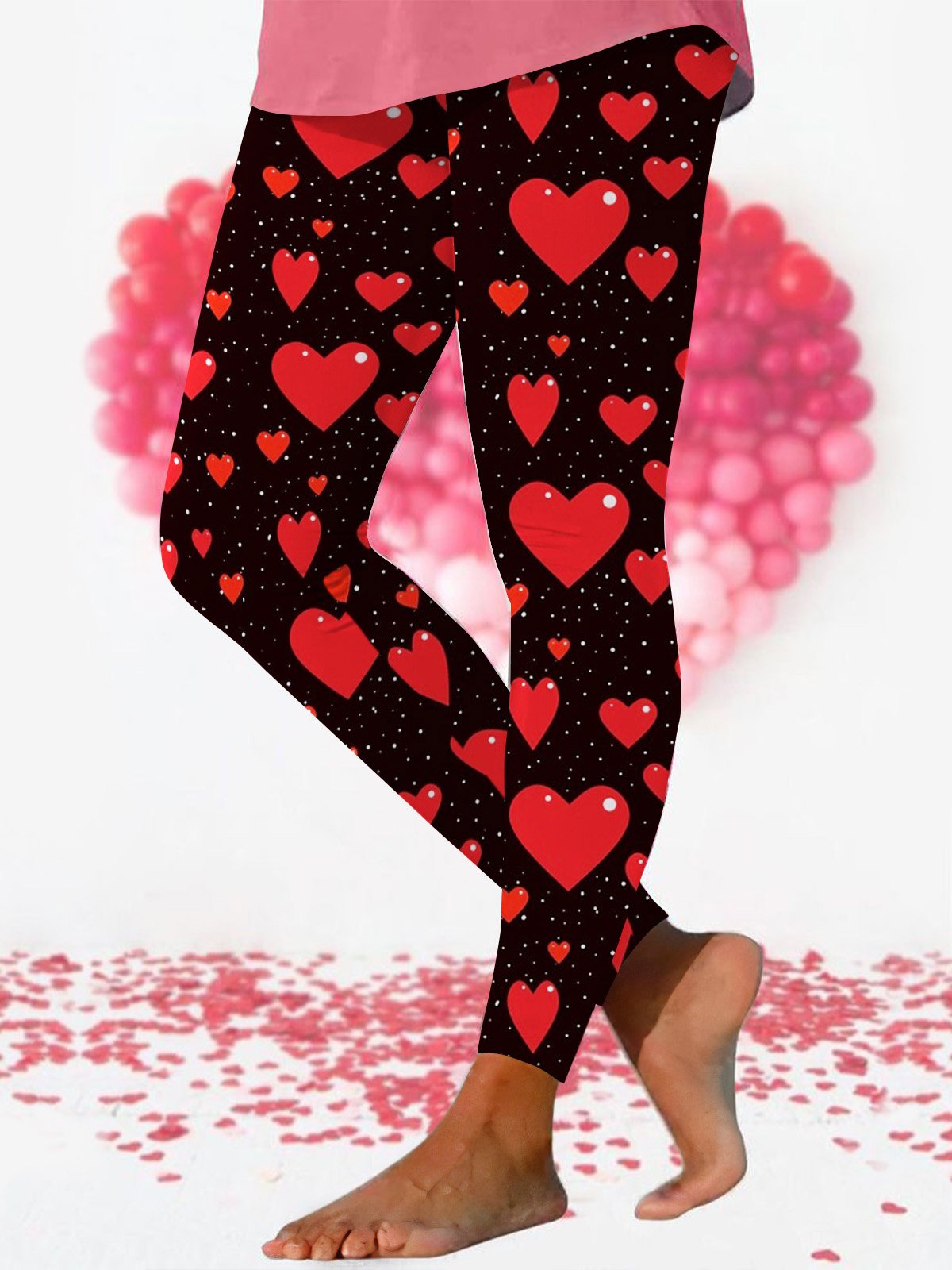 Casual Valentine's Day Heart Pattern Long Leggings