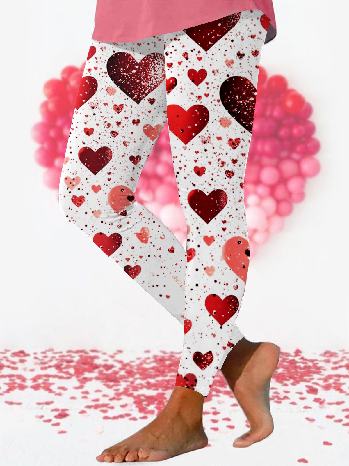 Casual Valentine's Day Heart Pattern Long Leggings