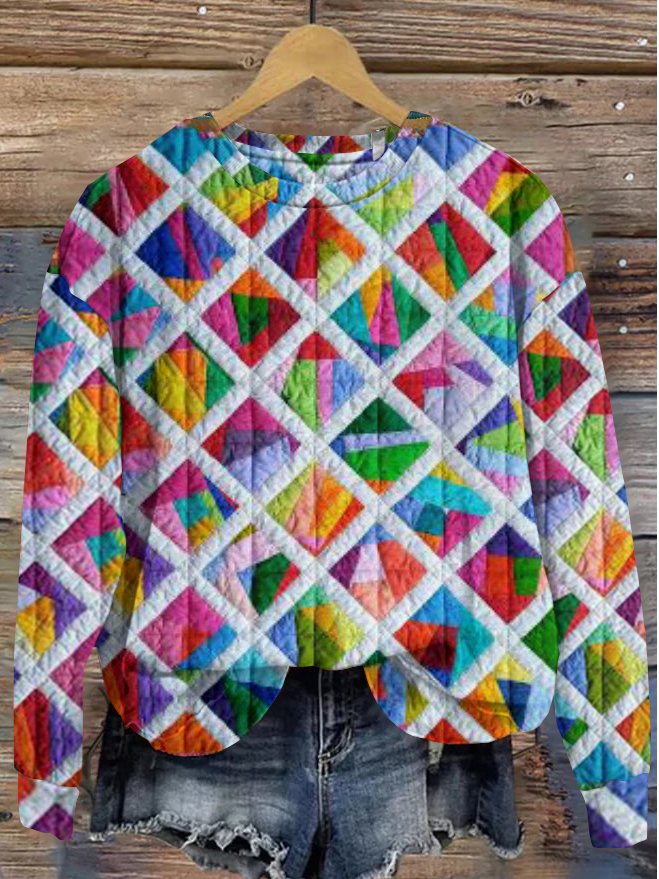 Casual Hoodie Colorful Geometric Plaid Sweatshirt