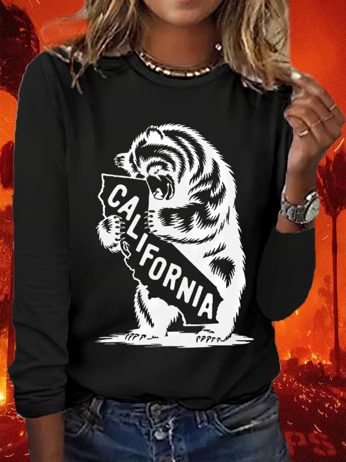 Casual Animal Crew Neck Long Sleeve T-shirt