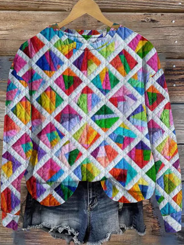 Casual Hoodie Colorful Geometric Plaid Sweatshirt