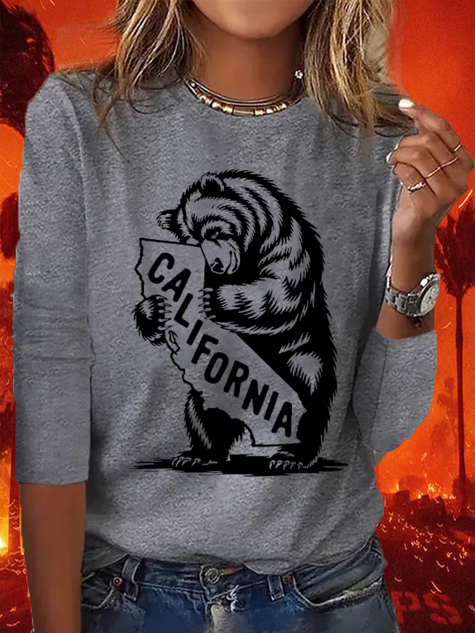 Casual Animal Crew Neck Long Sleeve T-shirt