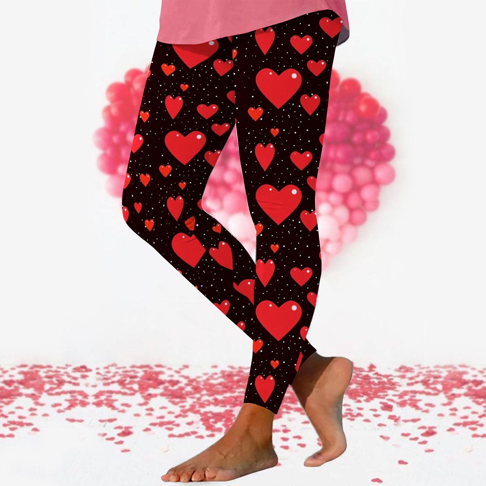 Casual Valentine's Day Heart Pattern Long Leggings