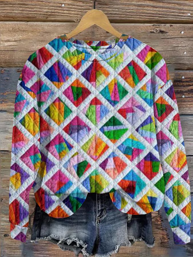 Casual Hoodie Colorful Geometric Plaid Sweatshirt