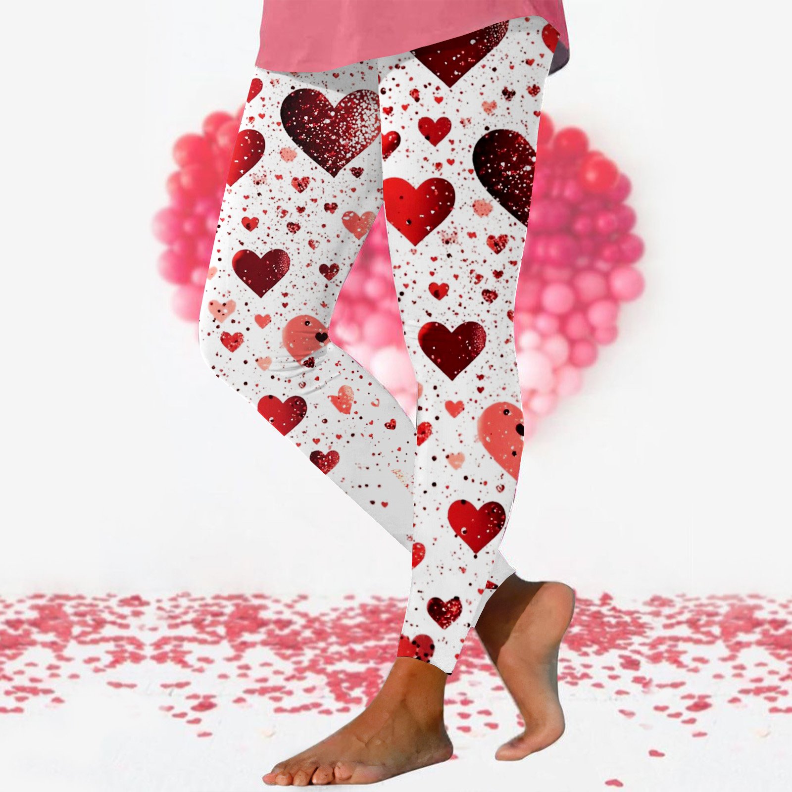 Casual Valentine's Day Heart Pattern Long Leggings