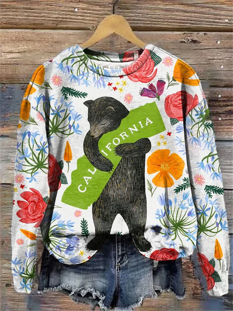 Casual Crew Neck Floral Sweatshirt Printing