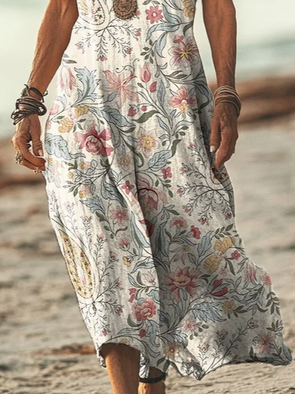 Women Floral V Neck Short Sleeve Comfy Casual Printing Maxi Dress