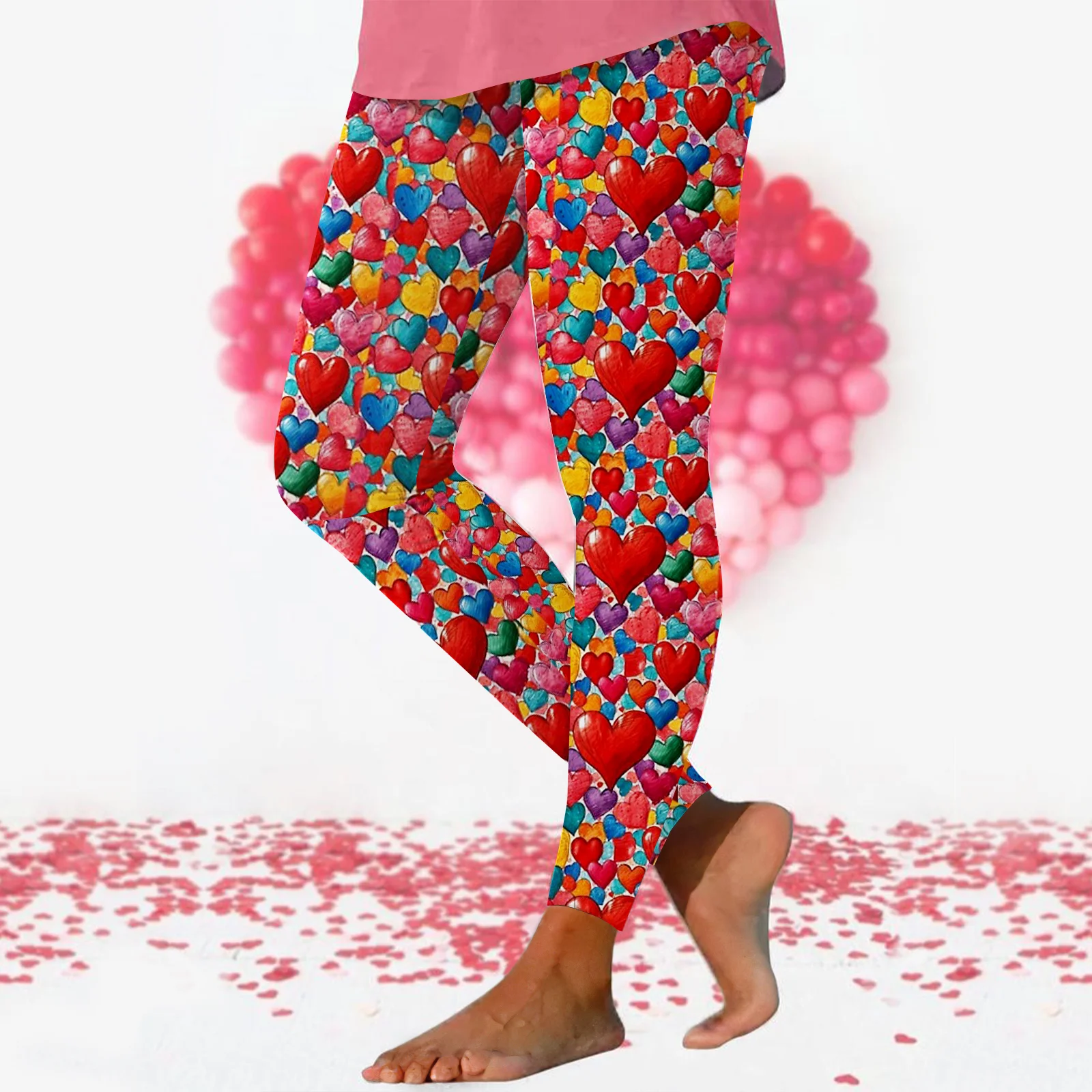 Casual Valentine's Day Heart Pattern Long Leggings