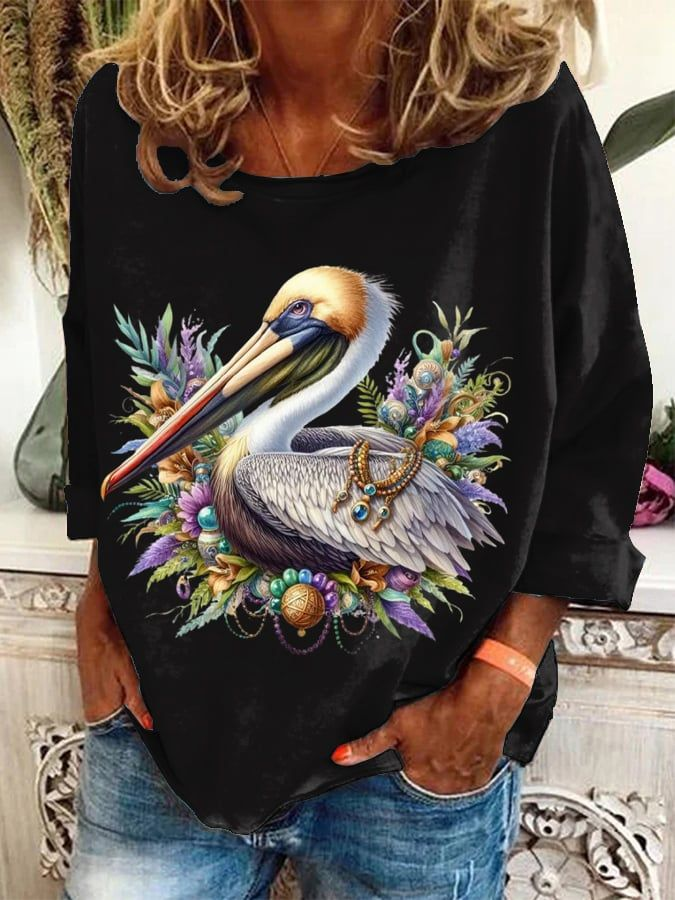 Mardi Gras Day Casual Crew Neck Animal Sweatshirt Printing