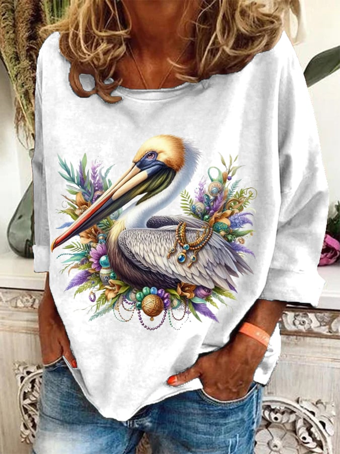 Mardi Gras Day Casual Crew Neck Animal Sweatshirt Printing