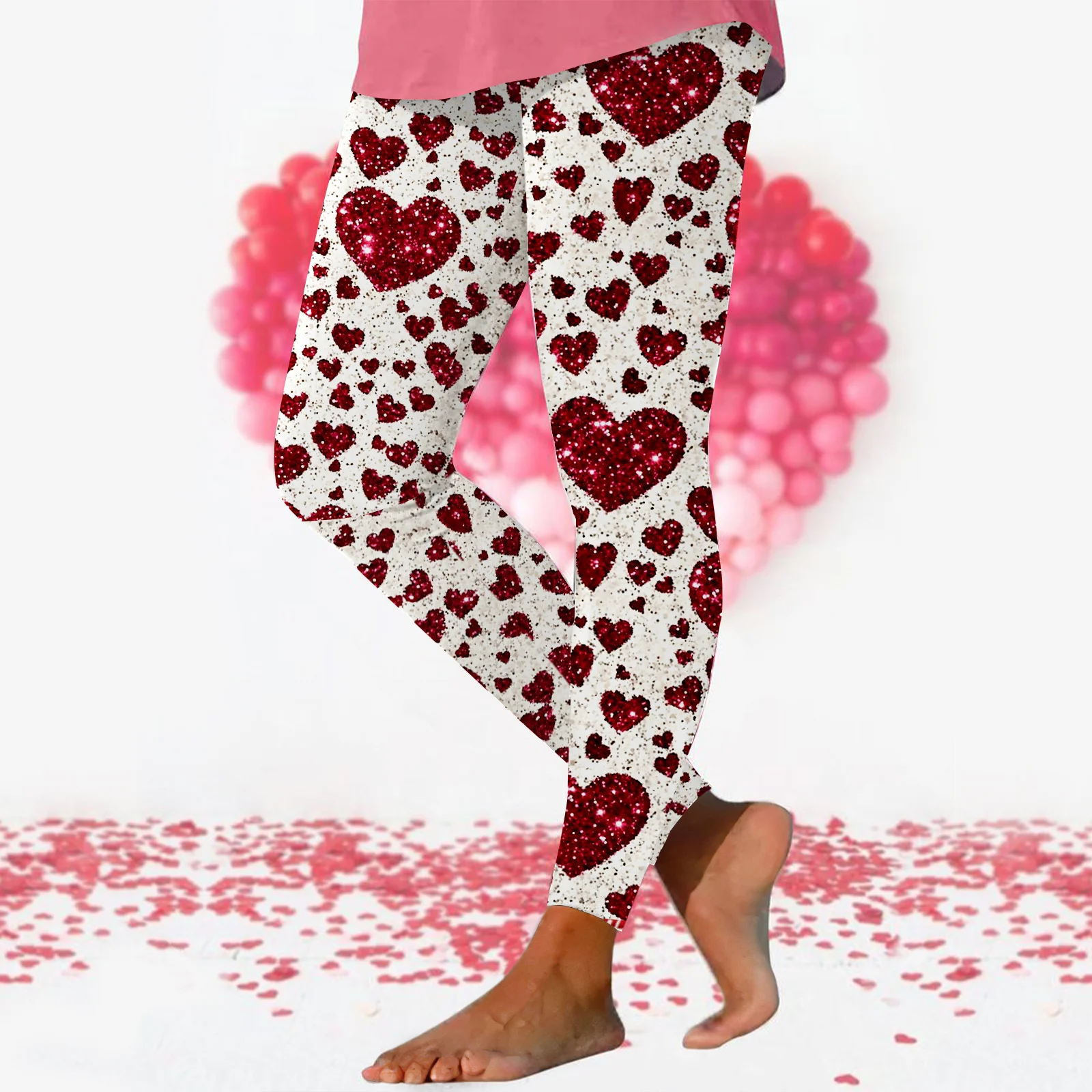 Casual Valentine's Day Heart Pattern Long Leggings