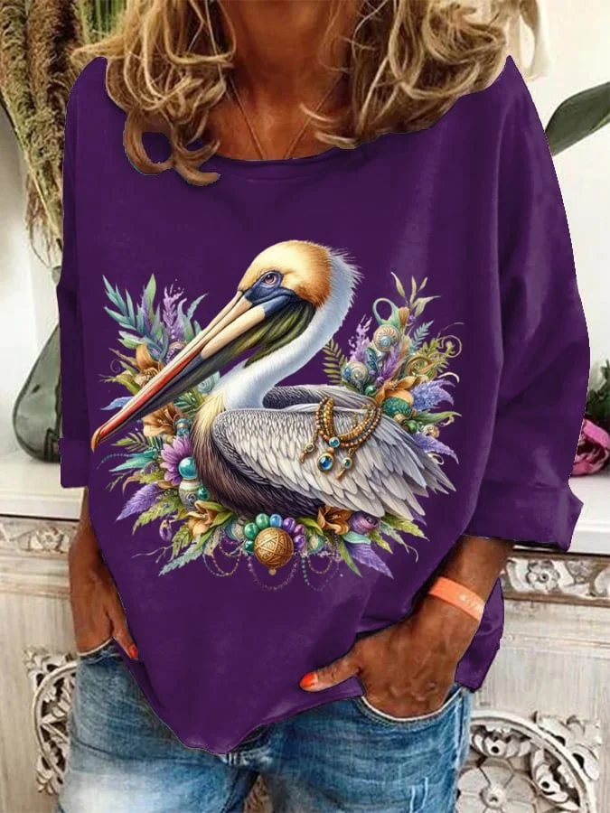 Mardi Gras Day Casual Crew Neck Animal Sweatshirt Printing