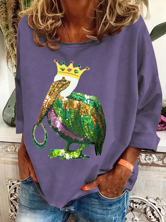 Mardi Gras Casual Crew Neck Animal Sweatshirt Printing