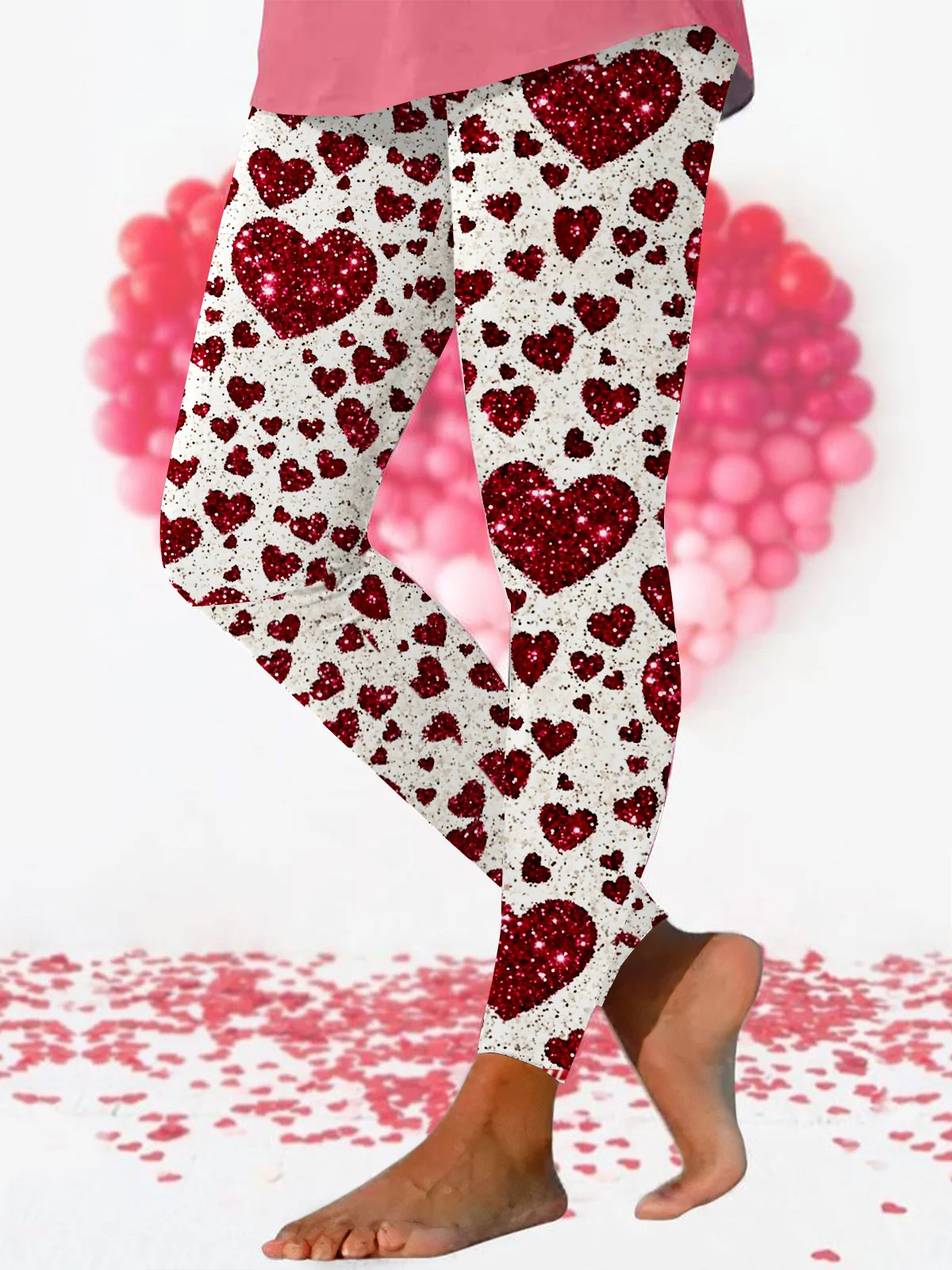 Casual Valentine's Day Heart Pattern Long Leggings