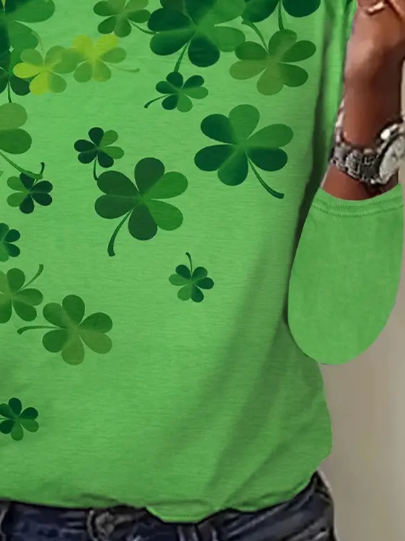 Casual Shamrock Crew Neck Long Sleeve T-shirt