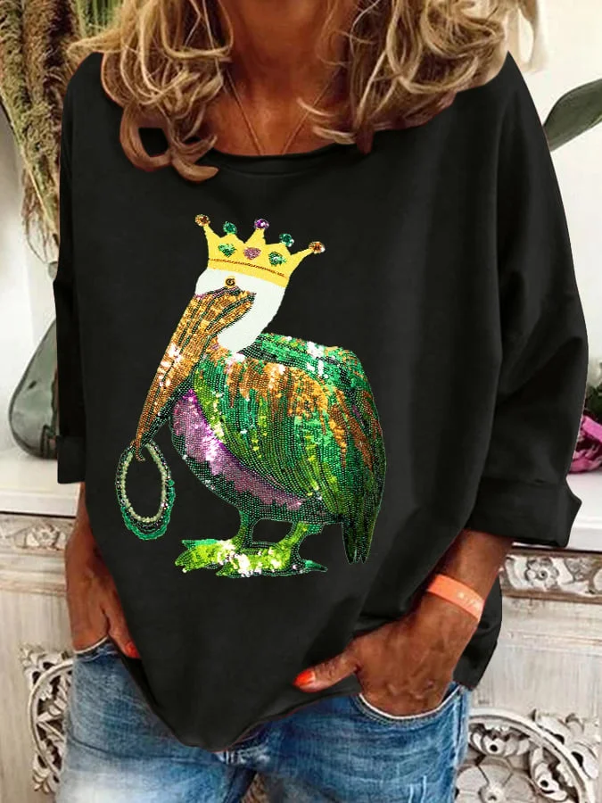 Mardi Gras Casual Crew Neck Animal Sweatshirt Printing