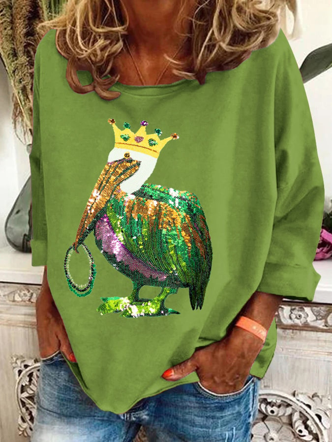 Mardi Gras Casual Crew Neck Animal Sweatshirt Printing