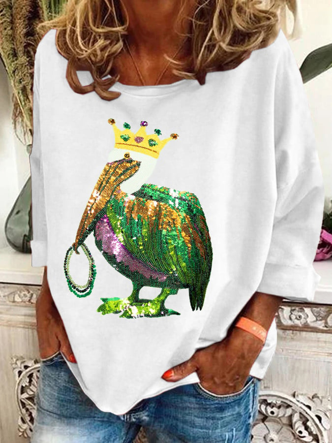 Mardi Gras Casual Crew Neck Animal Sweatshirt Printing