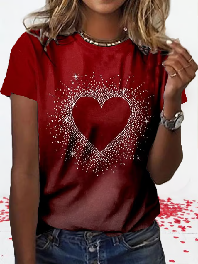 Casual Heart/Cordate Crew Neck Short Sleeve T-shirt