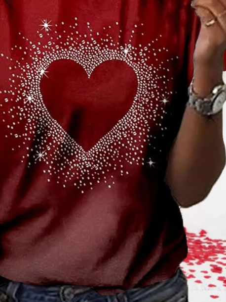 Casual Heart/Cordate Crew Neck Short Sleeve T-shirt