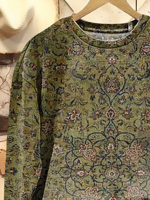 Casual Crew Neck Floral Sweatshirt Printing