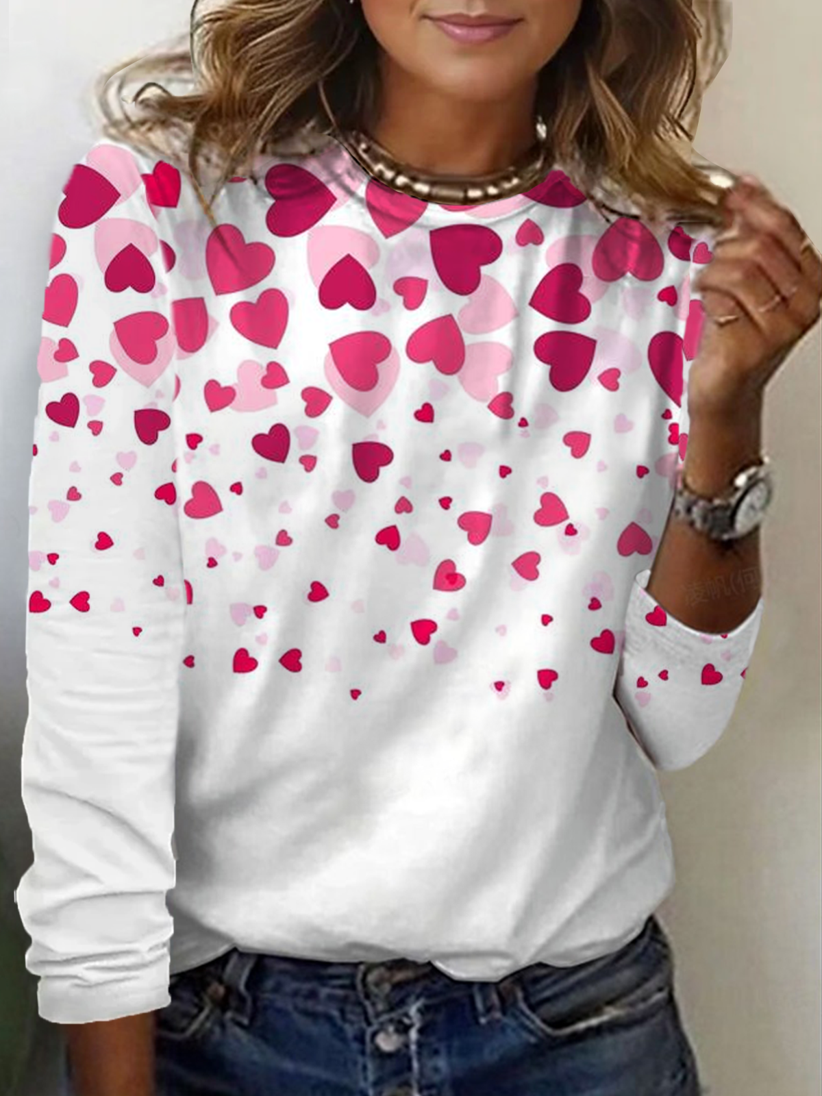 Casual Heart/Cordate Crew Neck Long Sleeve T-shirt