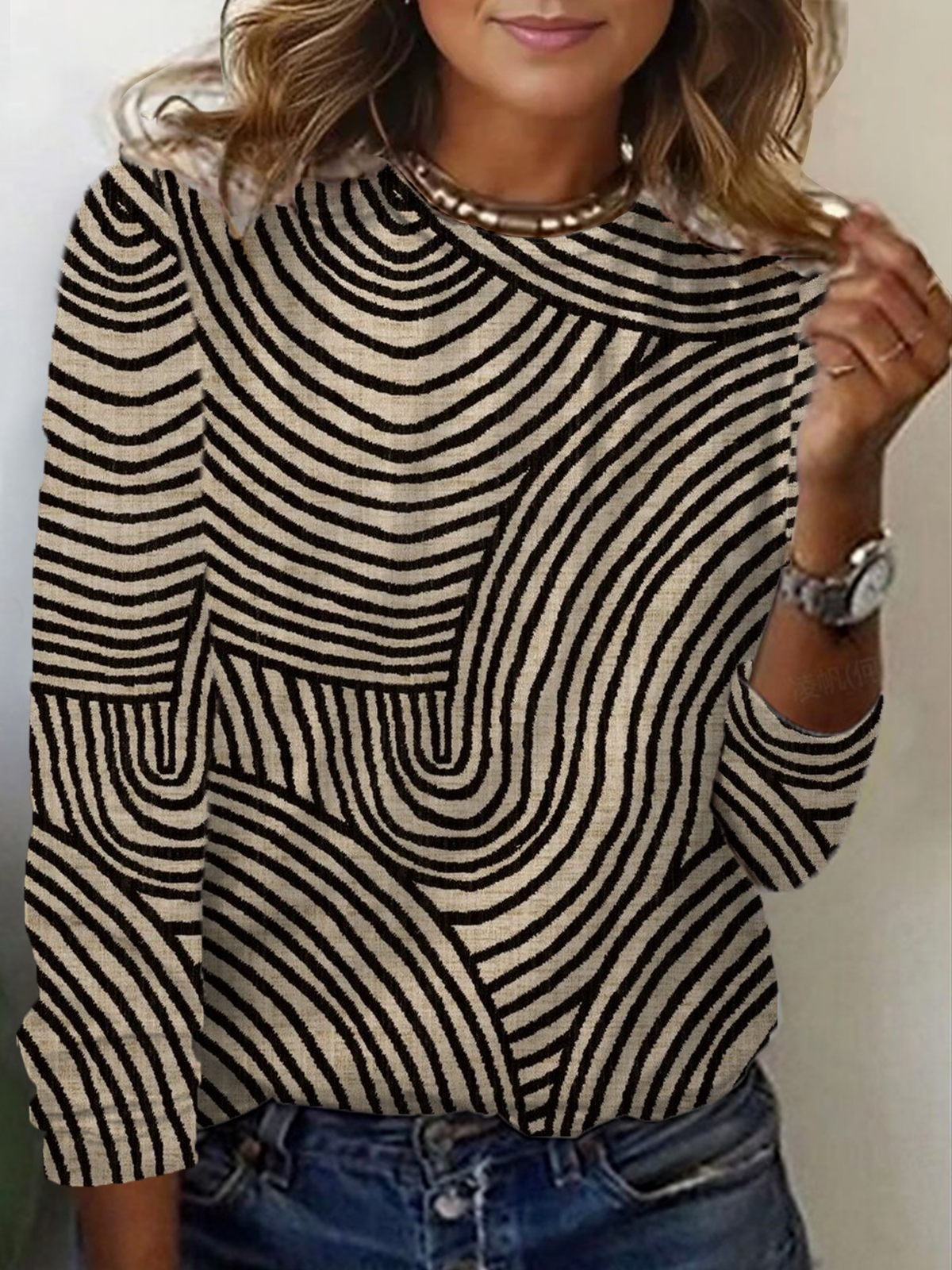 Casual Abstract Stripes Crew Neck Long Sleeve T-shirt