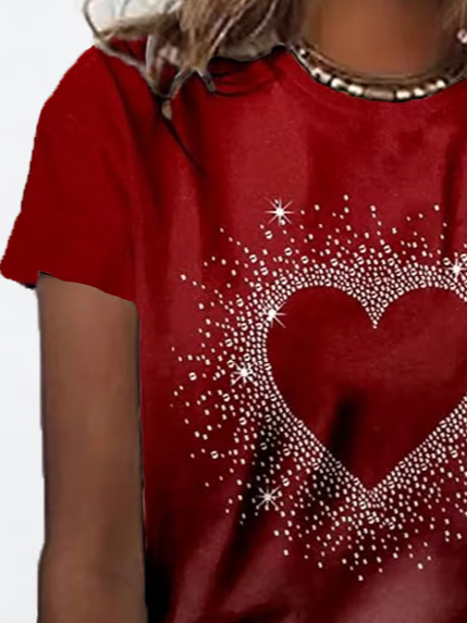 Casual Heart/Cordate Crew Neck Short Sleeve T-shirt