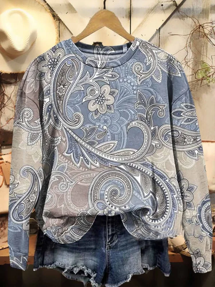 Casual Crew Neck Floral Sweatshirt Printing