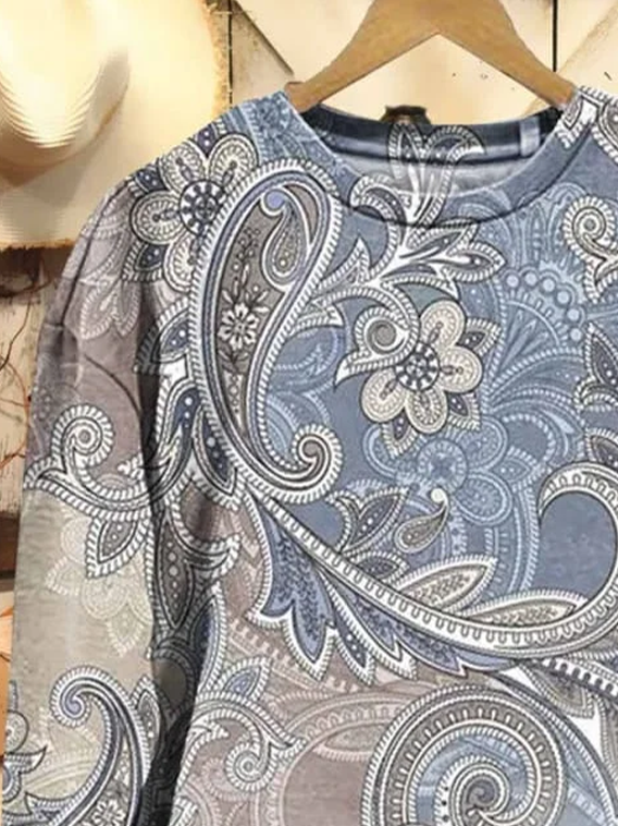 Casual Crew Neck Floral Sweatshirt Printing