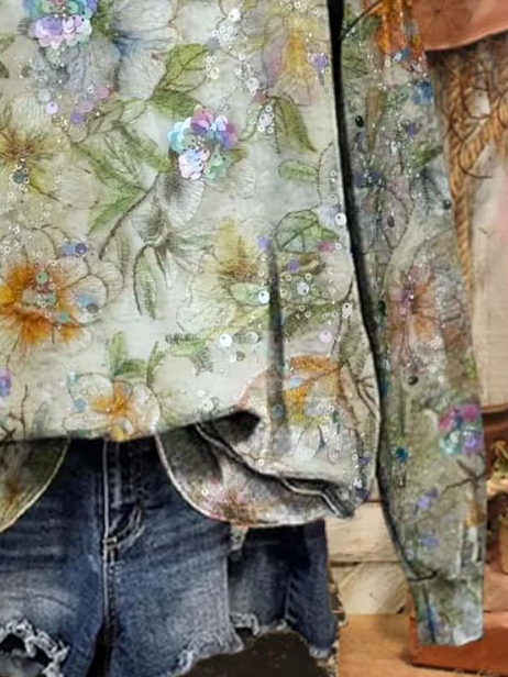 Casual Crew Neck Floral Sweatshirt Printing