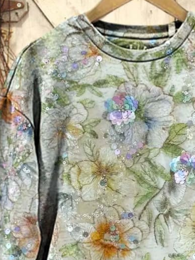 Casual Crew Neck Floral Sweatshirt Printing