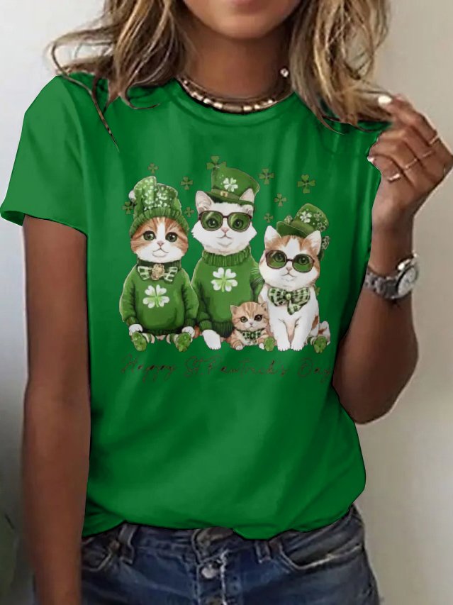 Casual Animal Crew Neck Short Sleeve T-shirt