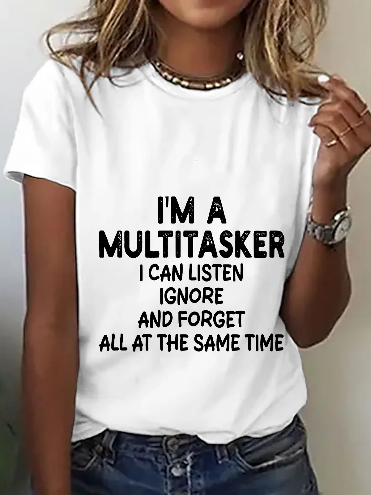 Casual Text Letters Crew Neck Short Sleeve T-shirt