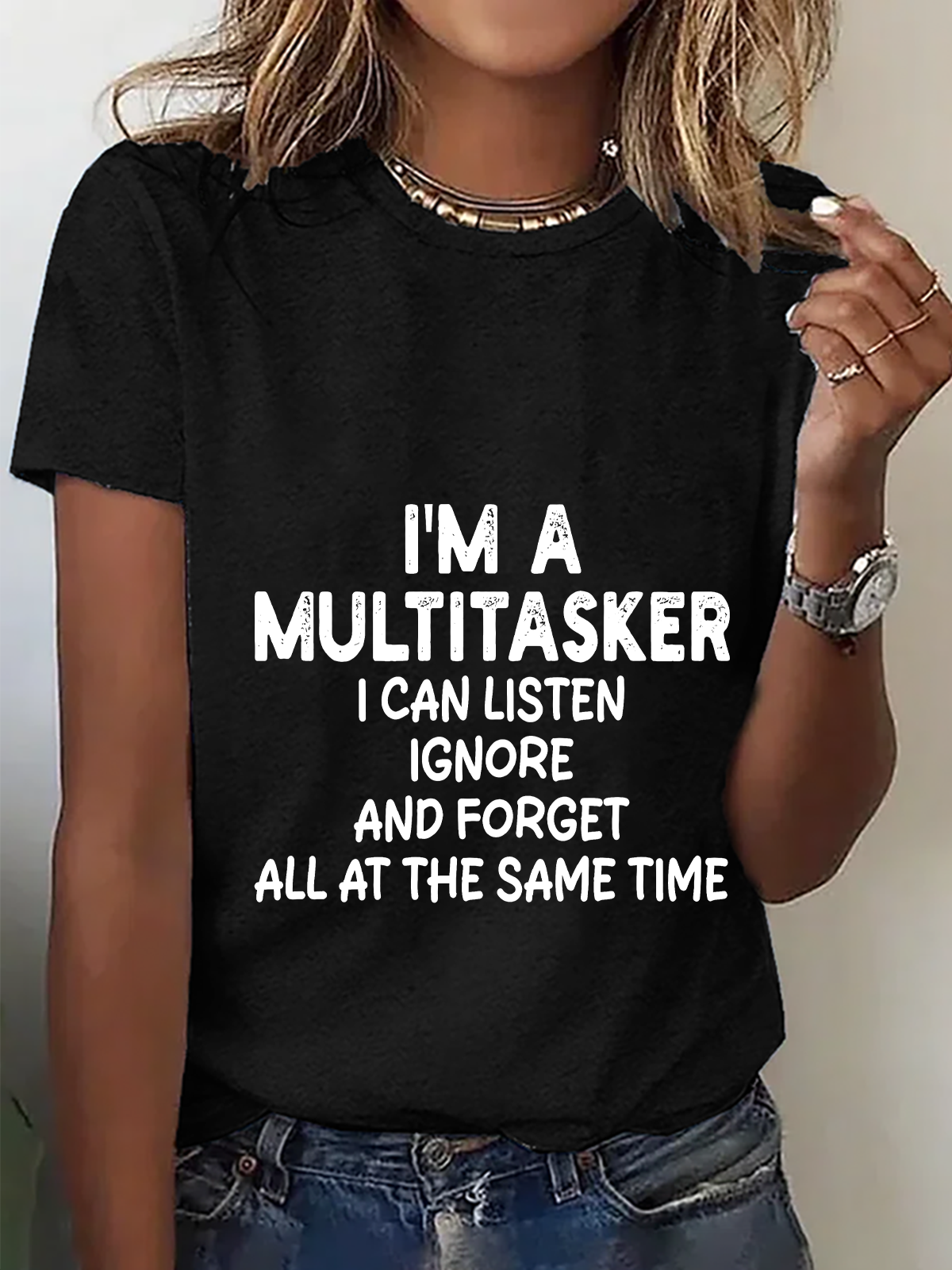 Casual Text Letters Crew Neck Short Sleeve T-shirt