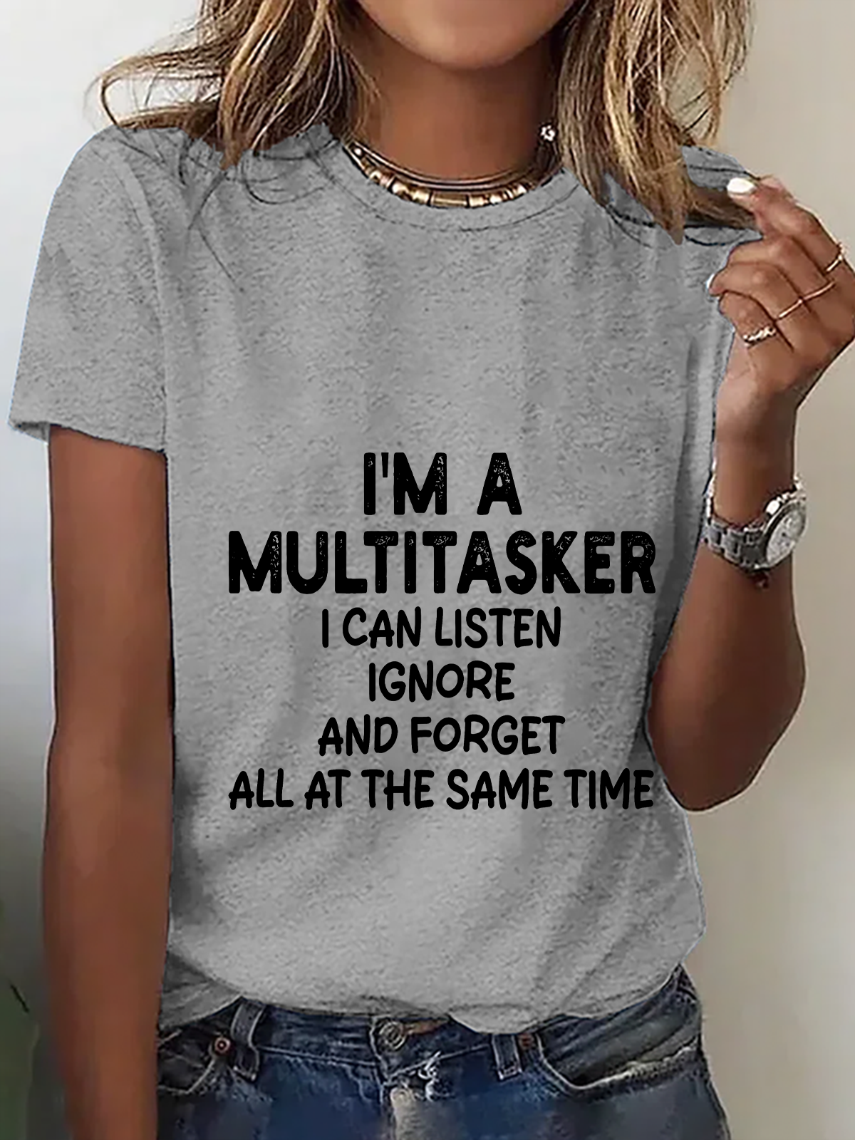 Casual Text Letters Crew Neck Short Sleeve T-shirt