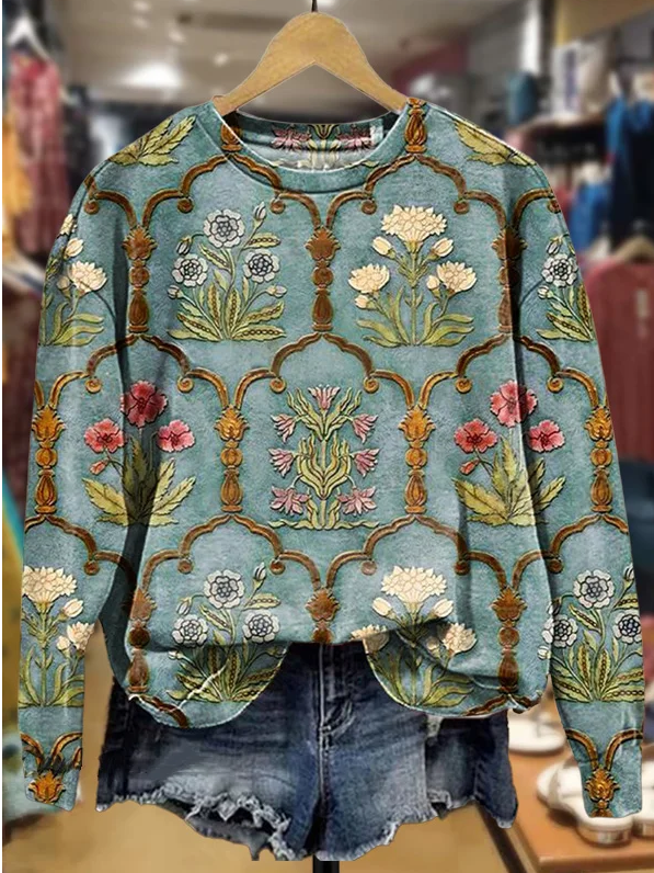 Casual Crew Neck Floral Sweatshirt Printing