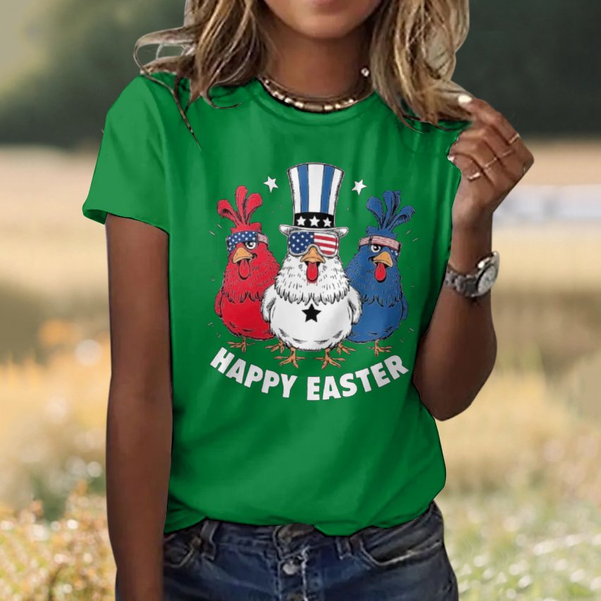 Casual Easter Animal Crew Neck Short Sleeve T-shirt