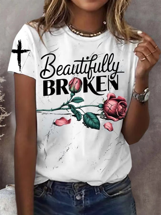 Casual Floral Crew Neck Short Sleeve T-shirt