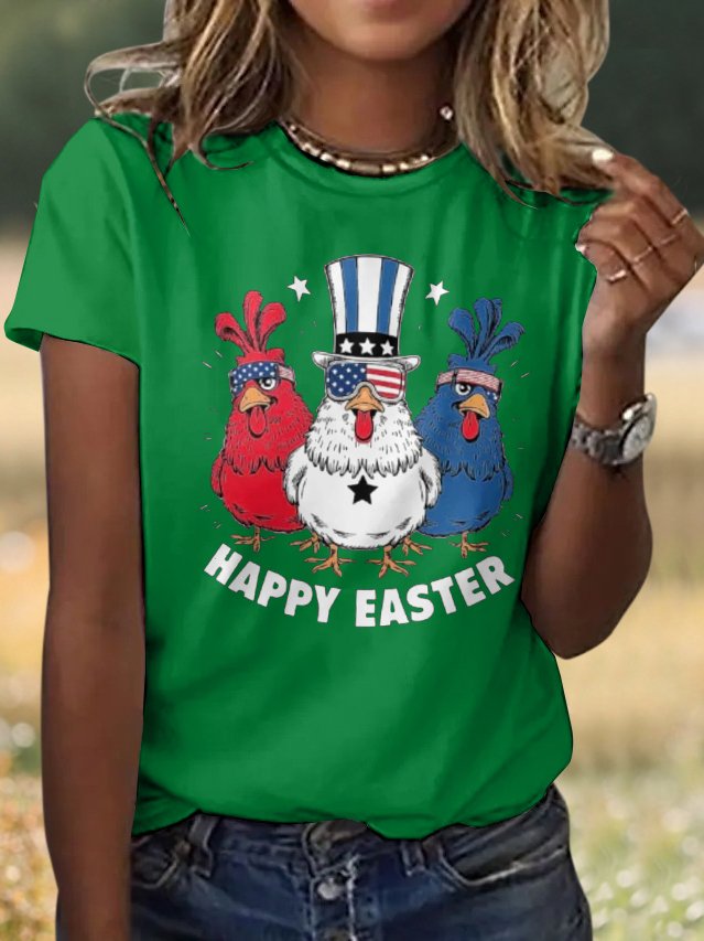 Casual Easter Animal Crew Neck Short Sleeve T-shirt