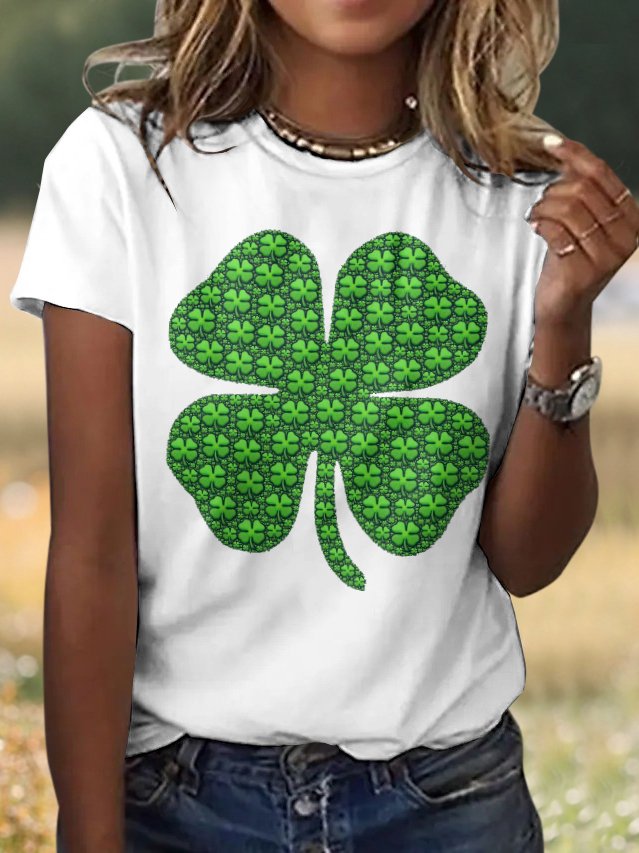 Casual St. Patrick's Day Geometric Crew Neck Short Sleeve T-shirt