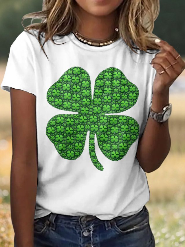 Casual St. Patrick's Day Geometric Crew Neck Short Sleeve T-shirt