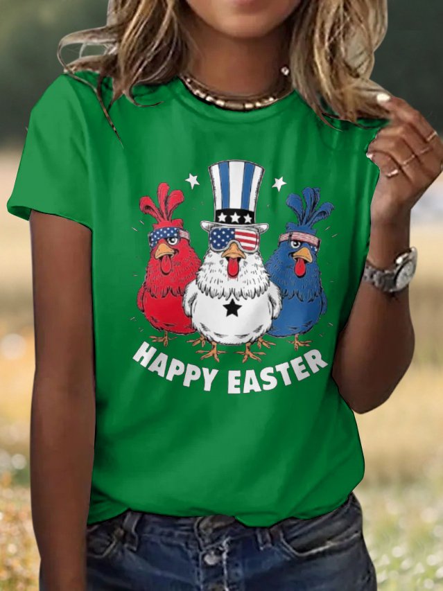 Casual Easter Animal Crew Neck Short Sleeve T-shirt