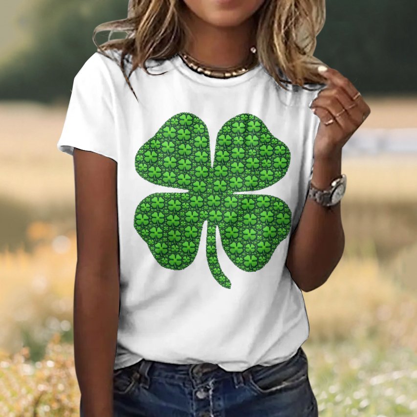 Casual St. Patrick's Day Geometric Crew Neck Short Sleeve T-shirt