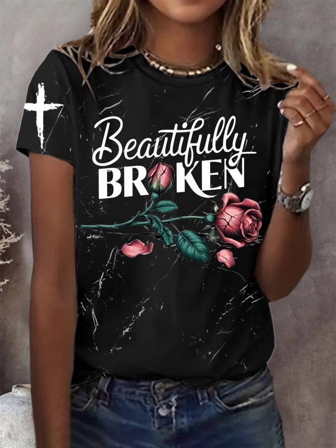 Casual Floral Crew Neck Short Sleeve T-shirt