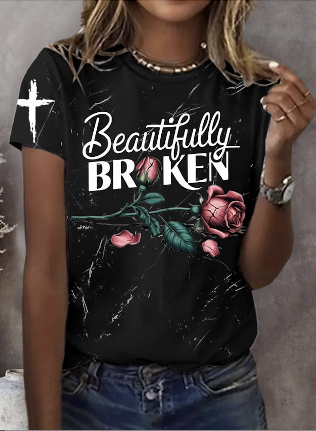 Casual Floral Crew Neck Short Sleeve T-shirt